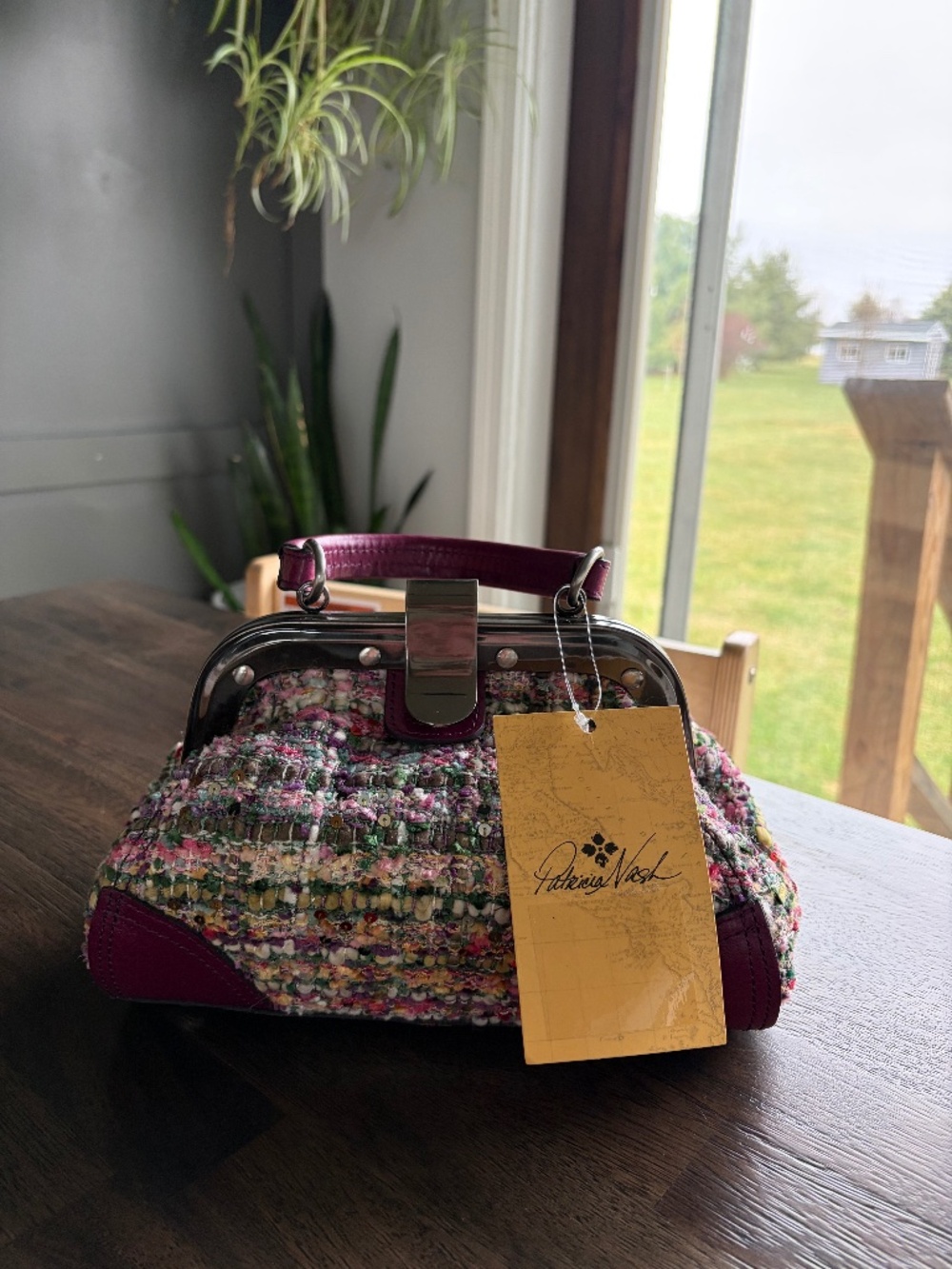 Patricia Nash Conselice Boucle Small Frame Crossbody Dark Purple